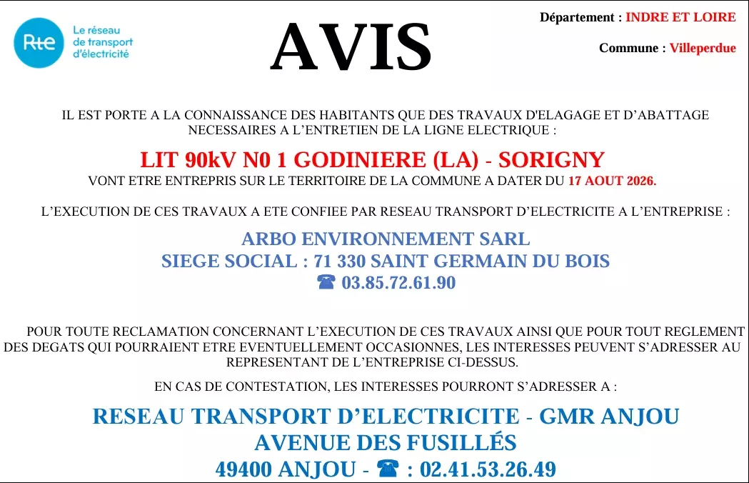 Réseau électrique travaux d&rsquo;élagage et d&rsquo;abattage 17/08/26